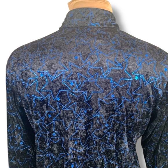 Vintage Wrangler Star Print Velvet Western Shirt Small Black Blue Long Sleeve - Picture 5 of 10